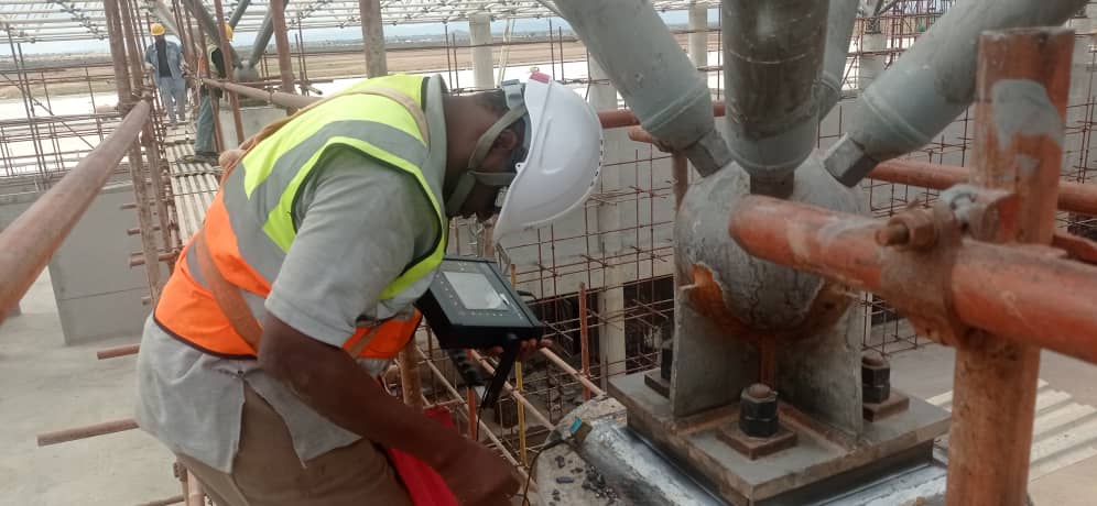 TIRDO's NDT experts performing Non Destructive Testing at the new Msalato airport Dodoma